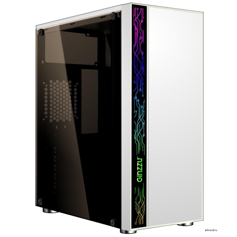 Ginzzu A390  White Window RGB подсветка 1*USB 3.0, 2*USB 2.0, AU