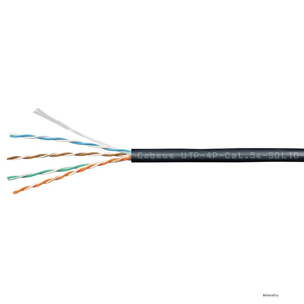 Cabeus UTP-4P-Cat.5e-SOLID-OUT-PE-UV Кабель витая пара U/UTP 5e кат. 4 пары (24 AWG), одножильный, для внешней прокладки, PE-UV (305 м)