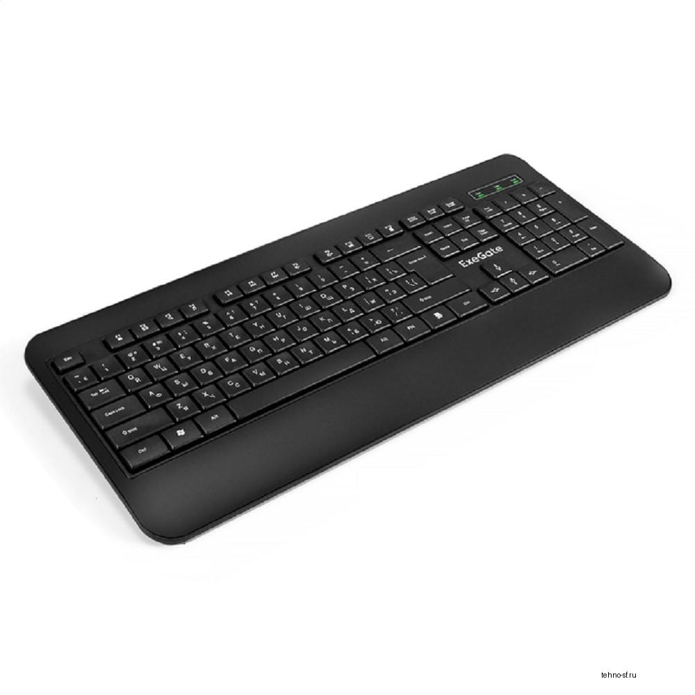 Exegate EX296922RUS Клавиатура ExeGate Professional Standard LY-E5500M (USB, полноразмерная, влагозащищенная, 104кл., Enter большой, подставка под запястья, длина кабеля 1,35м, черная, Color Box)