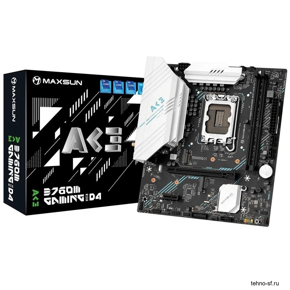 MAXSUN MS-B760M Gaming WIFI ACE (Socket 1700, mATX, 2*DDR5, VGA/HDMI, 3*SATA3, 2*M.2, 1xPCI-E x16 /1xPCI-E x4, 2*USB 2.0, 4*USB 3.2 GEN1, LAN 1*1G,  Bluetooth,  Wi-Fi 802.11ax, RTL)