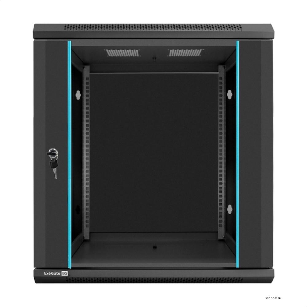 Exegate EX298610RUS Шкаф телекоммуникационный 19" настенный 12U ExeGate EC-WM-12U.600.G.BLACK (19”, 12U, 600x600x635mm (ШхГхВ), передняя дверь закаленное стекло, съемные боковые панели, пыле- и влагоз