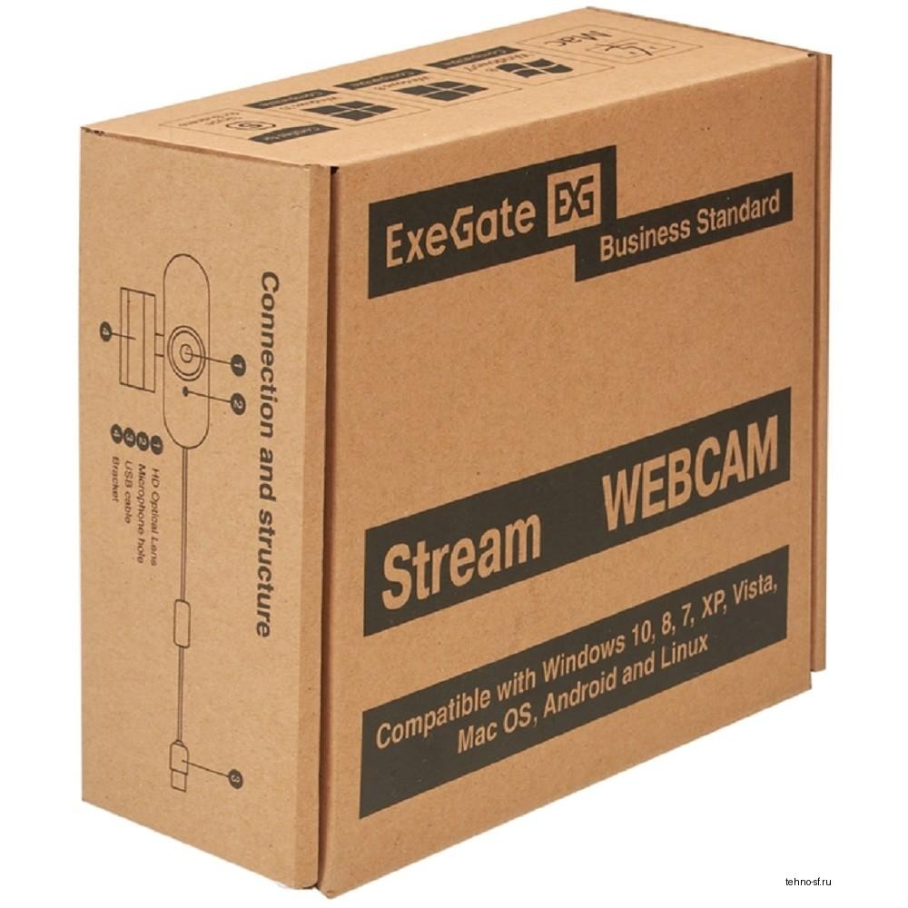 ExeGate Stream C925 Wide Full HD (2Мп, 1920х1080, 1080P,30fps, защитная шторка, фиксированный фокус, широкоугольный 4-линзовый объектив 79°, микрофон с шумоподавлением, универсальное крепление, USB, к