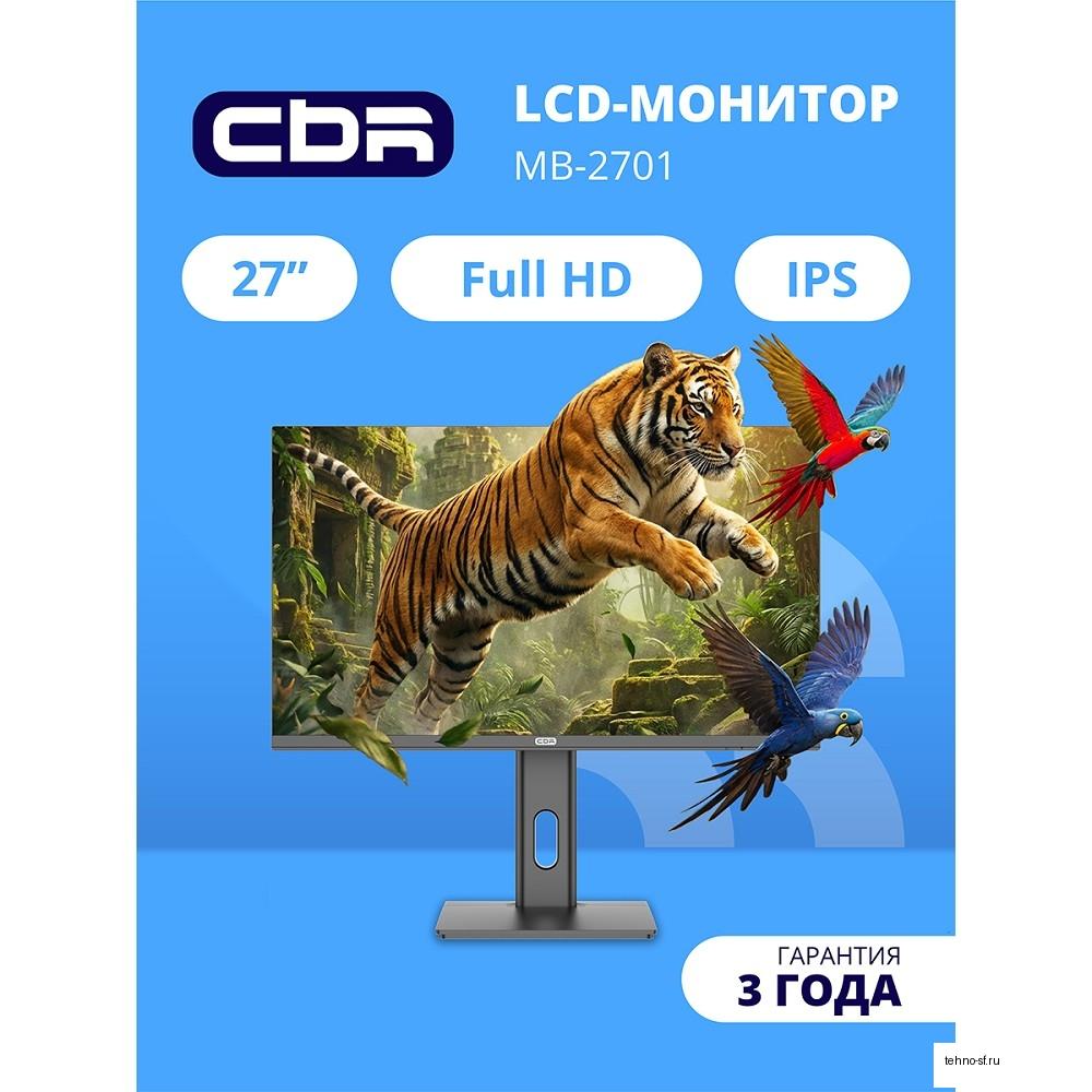 CBR LCD Монитор 27" MB-2701, IPS, FHD 1920x1080, 100Гц, Динамики 2*3W, HAS, Pivot, 1*DP/1*HDMI/1*VGA, внутренний БП, FreeSync, черный, кабель HDMI 1.5м [LCD-MB2701-OPC]