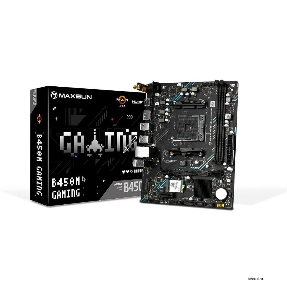MAXSUN MS-B450M GAMING WIFI (Socket  AM4, mATX, 2*DDR4 (64Gb), DP/HDMI, 2*SATA3, 1*M.2, 1*PCIEx16/1*PCIEx1, 2*USB2.0, 4*USB 3.2 Gen1, LAN 1*1G, Wi-Fi 802.11ac, RTL)