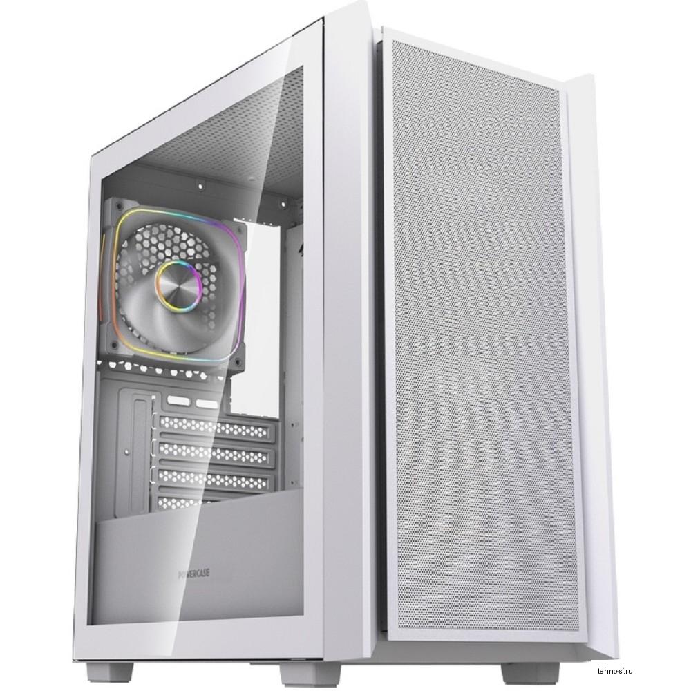 Powercase Корпус Mistral SM03 ARGB, Tempered Glass, 3x120mm ARGB PWM fans, белый, mATX  (CMMSM03W-A3)