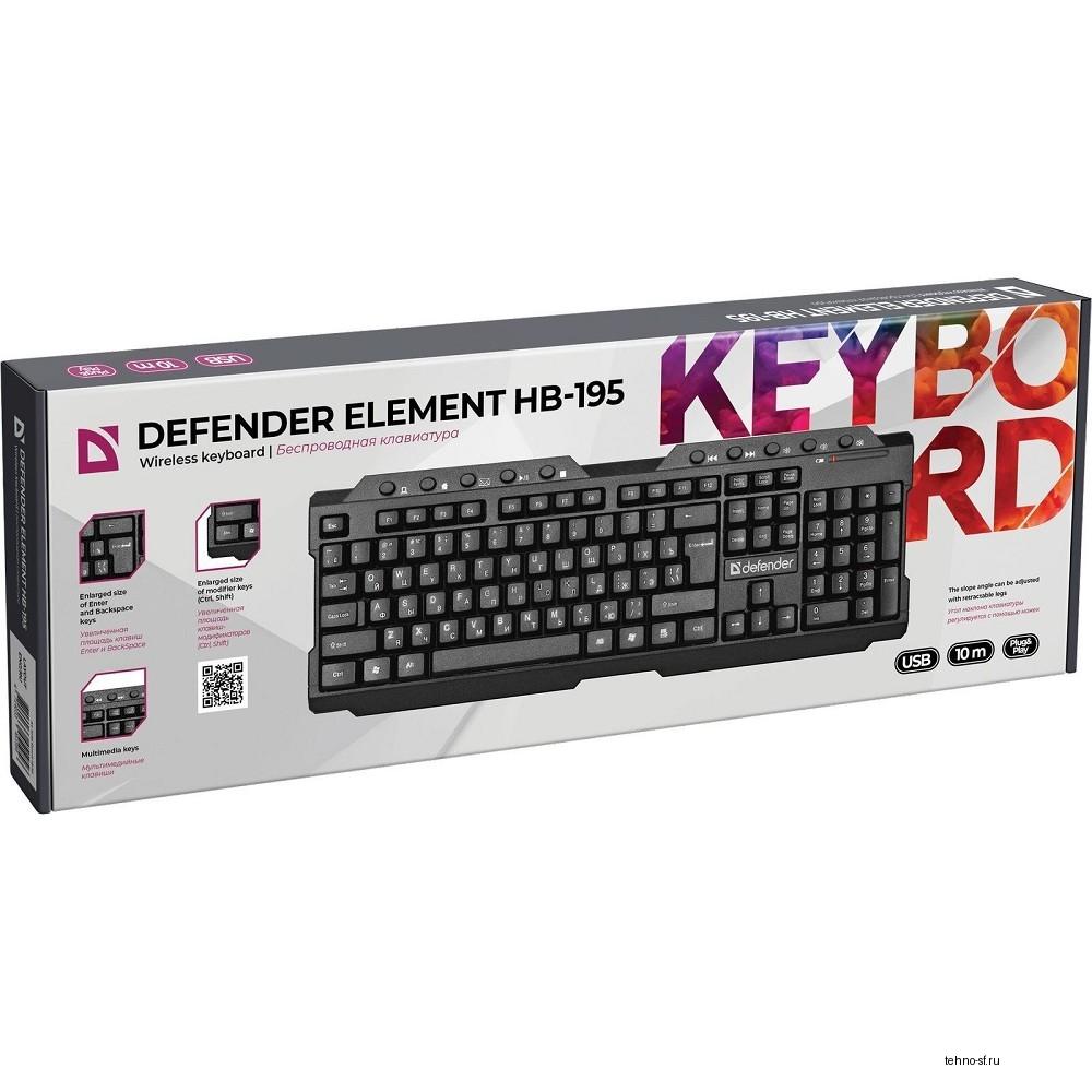Повреждение упаковки Defender Клавиатура Element HB-195 RU [45195] {Беспроводная черный, мультимедиа}