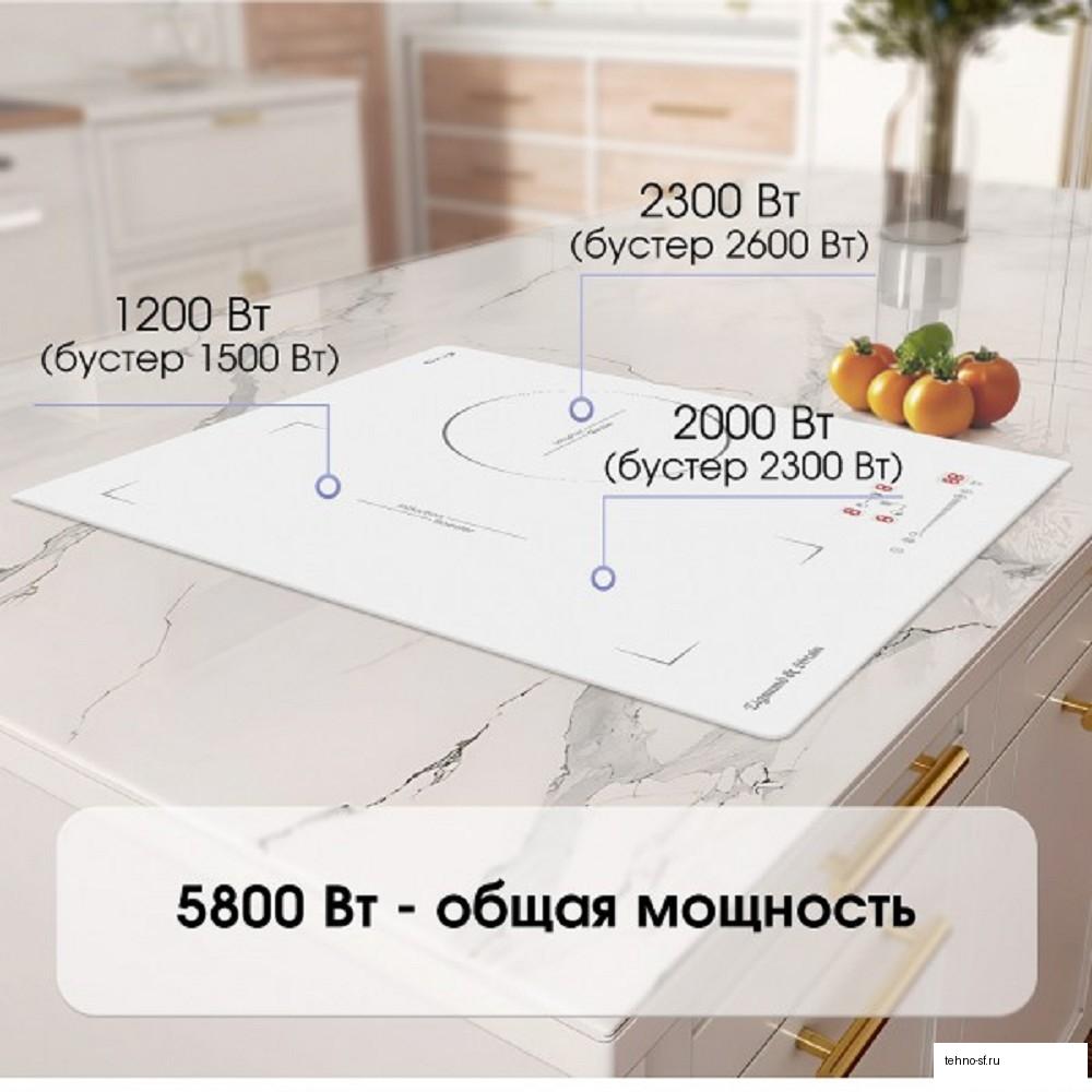 Индукционная варочная поверхность ZIGMUND & SHTAIN CI 49.4 W, конфорок: 3 шт., стеклокерамика, независимая, белый