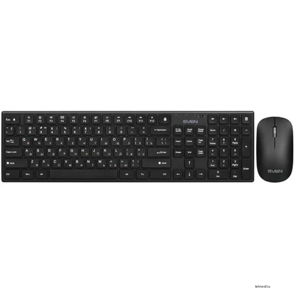 Повреждение упаковки Клавиатура и мышь Wireless Sven KB-C2550W чёрные, тип клавиш ножничный (109 кл.,12Fn, 1000DPI, 2+1 кл.)