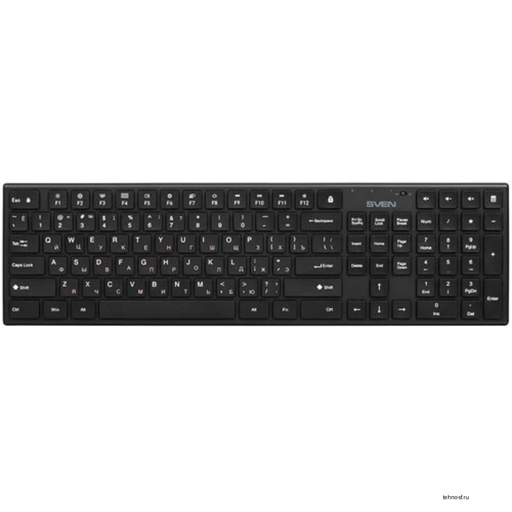 Повреждение упаковки Клавиатура и мышь Wireless Sven KB-C2550W чёрные, тип клавиш ножничный (109 кл.,12Fn, 1000DPI, 2+1 кл.)