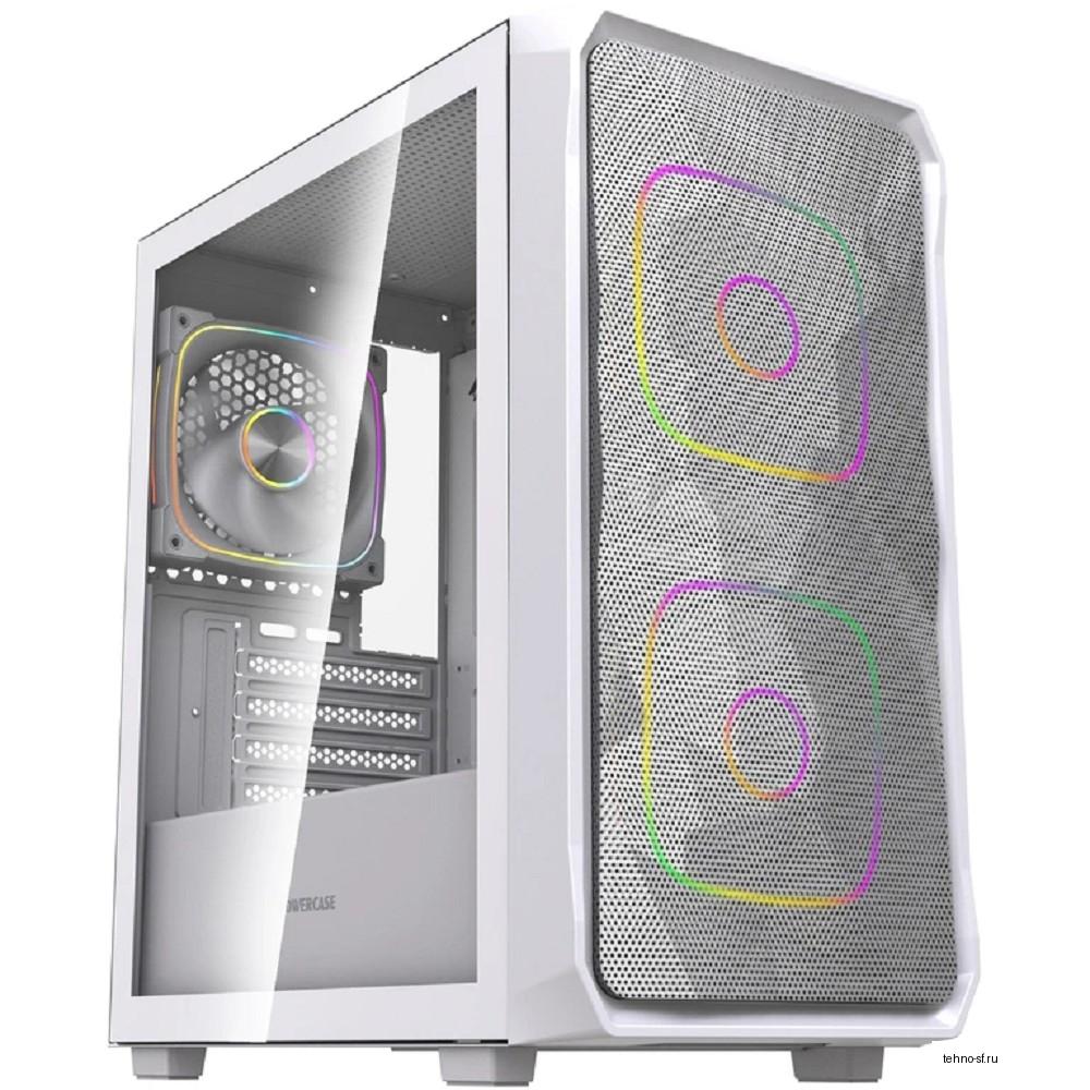 Повреждение упаковки Powercase Корпус Mistral SM06 ARGB, Tempered Glass, 3x120mm ARGB PWM fans, белый, mATX  (CMMSM06W-A3)