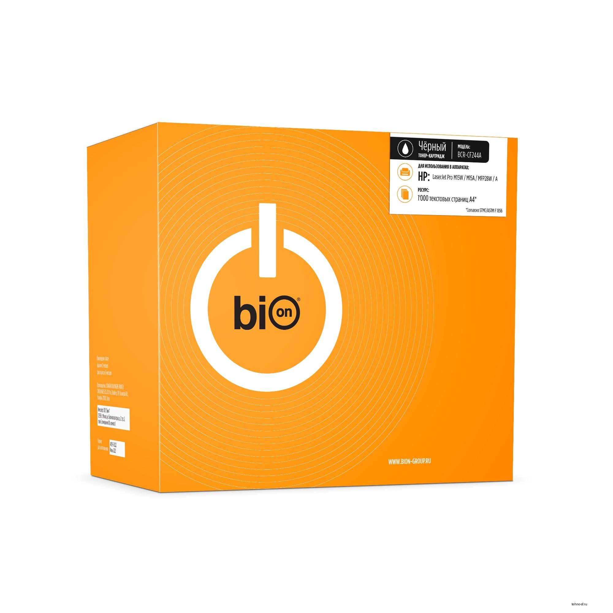 Повреждение упаковки Bion  BCR-CF244A  Картридж для HP{ LaserJet Pro M15/16/MFP M28/M29} (1000  стр.), Черный, с чипом