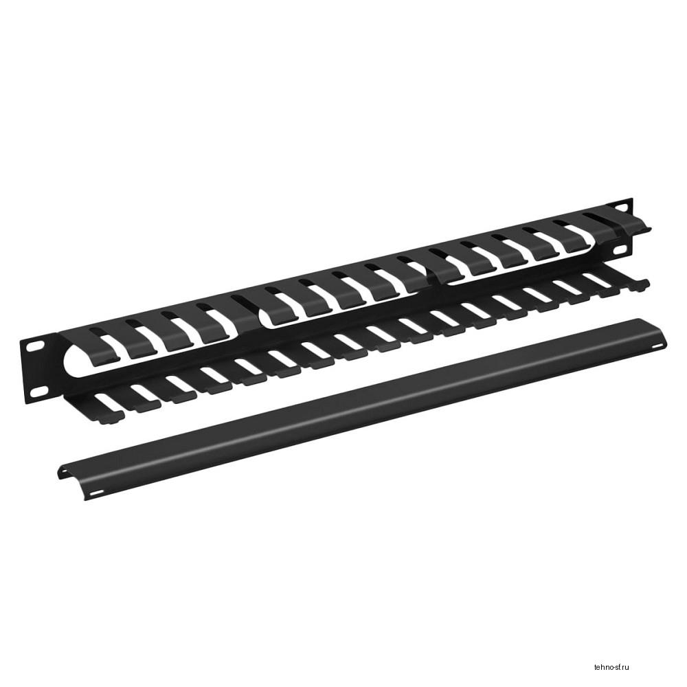Cabeus JB07-1U-BK Кабельный органайзер 19" 1U с крышкой, металлический, цвет черный (RAL9004)