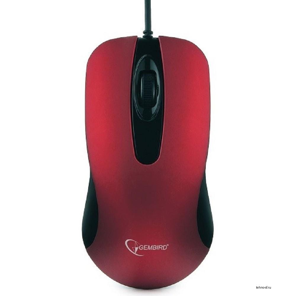 Gembird MOP-400-R красный USB {Мышь, бесшумный клик, 2 кнопки+колесо кнопка, 1000 DPI,  soft-touch, кабель 1.45м, блистер}