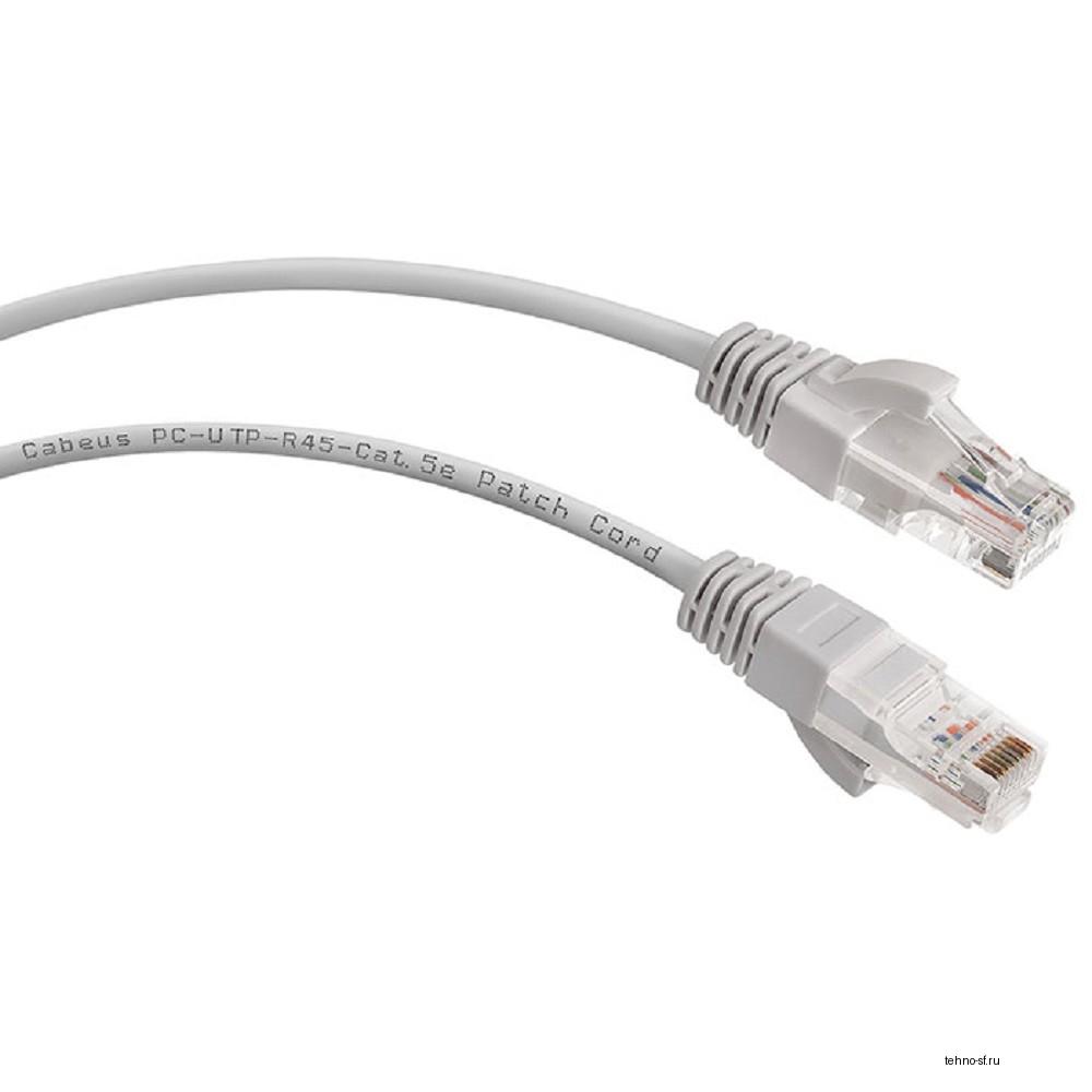 Cabeus PC-UTP-RJ45-Cat.5e-2m Патч-корд U/UTP, категория 5е, 2xRJ45/8p8c, неэкранированный, серый, PVC, 2м
