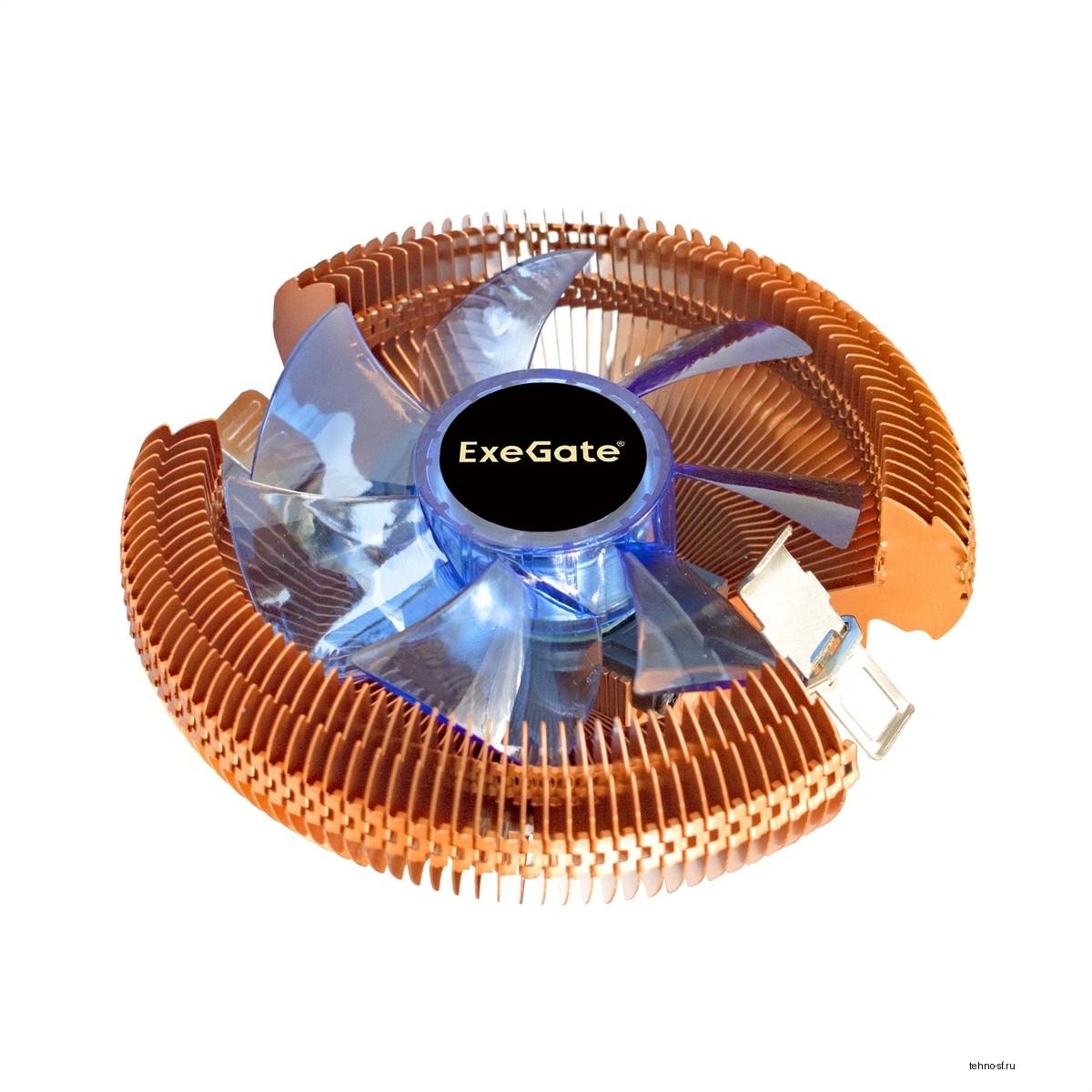 Exegate EX286153RUS Кулер ExeGate Wizard EE91-Cu.BLUE (Al+Copper, LGA775/1150/1151/1155/1156/1200/AM2/AM2+/AM3/AM3+/AM4/FM1/FM2/754/939/940, TDP 80W, Fan 90mm, 2200RPM, Hydro bearing, 3pin, 22db, 265г