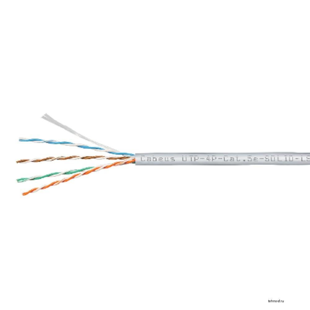CABEUS UTP-4P-CAT.5E-SOLID-LSZH-GY КАБЕЛЬ ВИТАЯ ПАРА UTP (U/UTP), КАТЕГОРИЯ 5E, 4 ПАРЫ (24 AWG), ОДНОЖИЛЬНЫЙ, СЕРЫЙ, LSZH, НГ(А)-HF, (305 М)