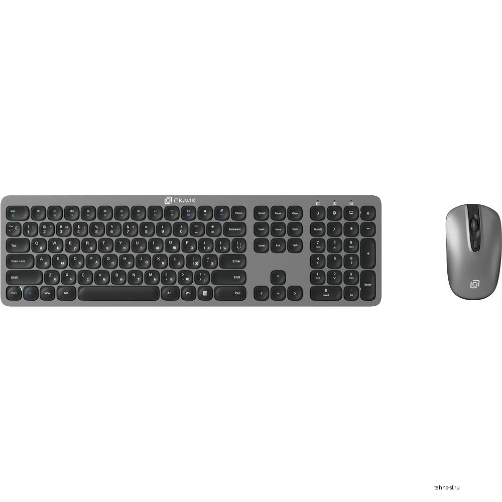 Клавиатура + мышь Oklick 300M клав:серый мышь:серый/черный USB беспроводная slim [1488402]