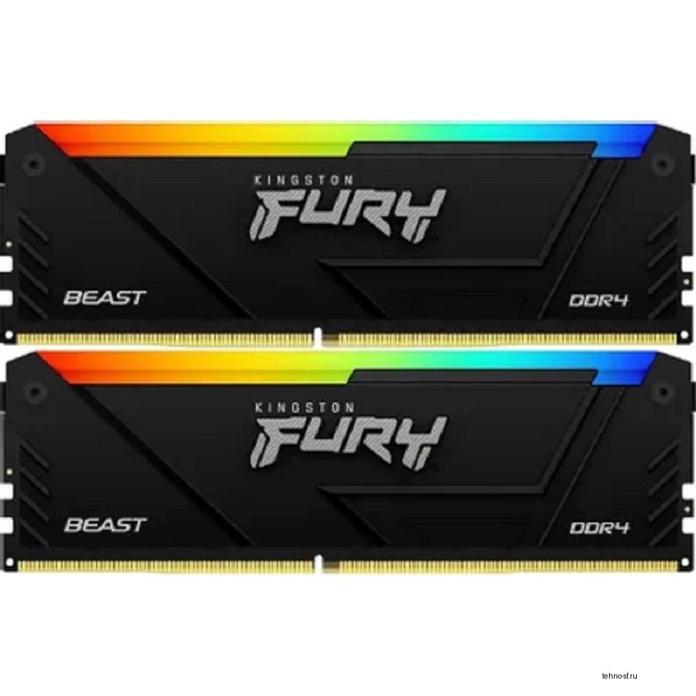 Kingston DDR4 DIMM 2x16GB 3200MHz  KF432C16BB2AK2/32 Fury Beast RGB RTL Gaming PC4-25600 CL16 288-pin 1.35В kit single rank с радиатором Ret