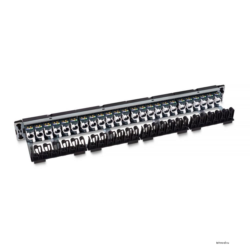 Cabeus PL-24-KJ-RJ45-Cat.6a-SH-180T Патч-панель 19" (1U), 24 порта RJ-45, категория 6a, полностью экранированная, с задним кабельным организатором, безинструментный монтаж (арт.033573)