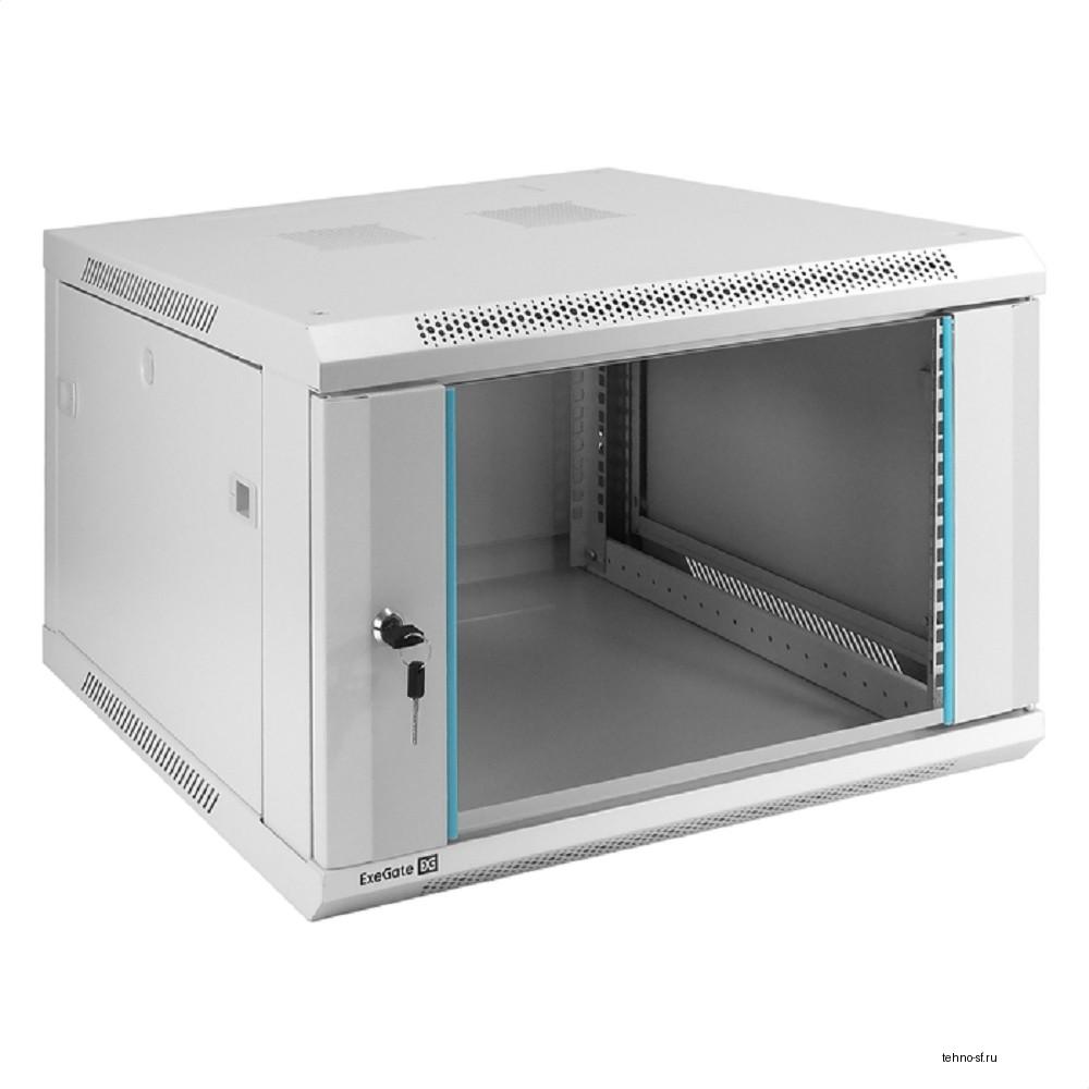 Exegate EX298600RUS Шкаф телекоммуникационный 19" настенный 6U ExeGate EC-WM-6U.600.G.GREY (19”, 6U, 600x600x370mm (ШхГхВ), передняя дверь закаленное стекло, съемные боковые панели, пыле- и влагозащит