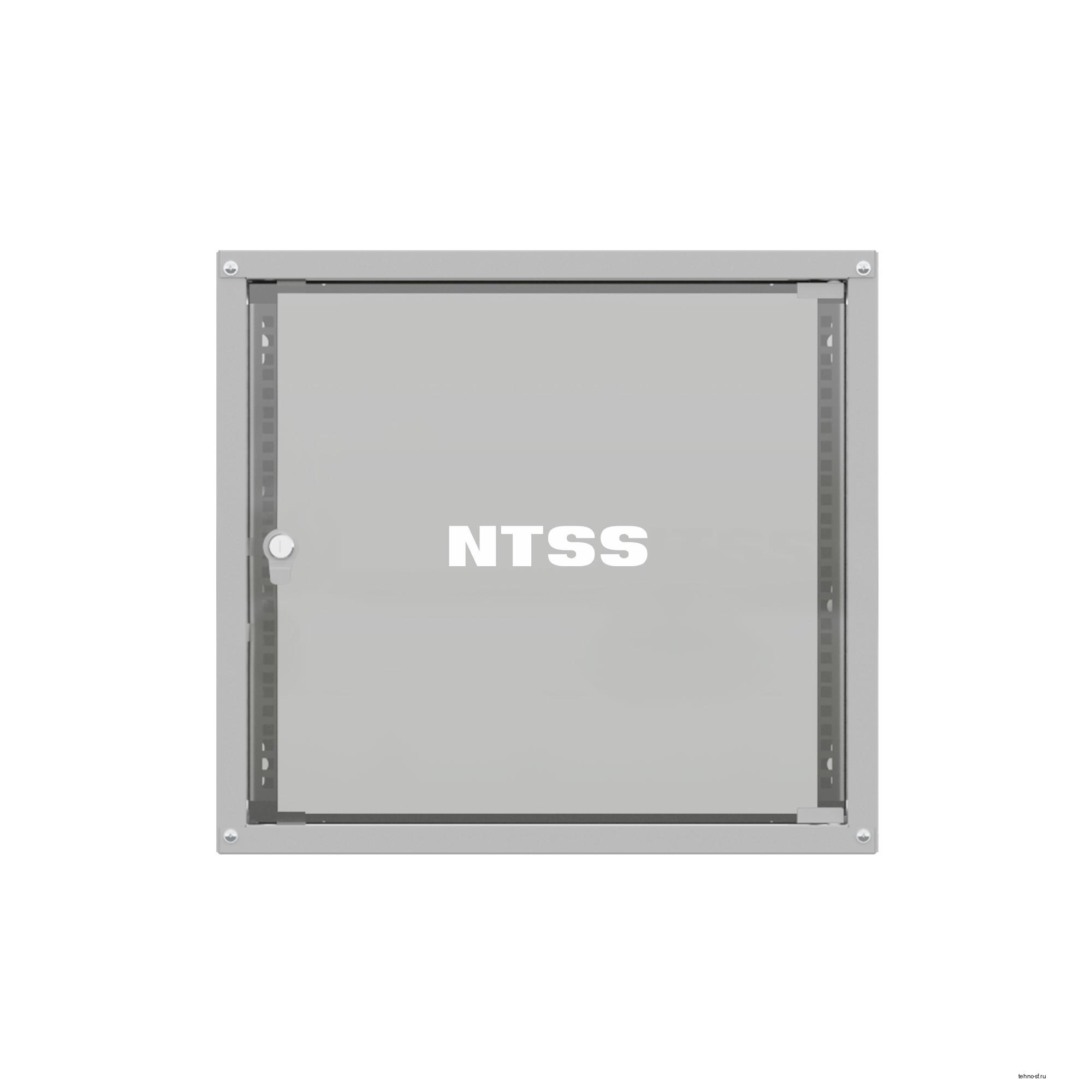 NTSS Шкаф настенный телекоммуникационный NTSS LIME 9U 550х450х500мм, 2 профиля 19, дверь стеклянная, боковые стенки несъемные, разобранный, серый RAL 7035 NTSS-WL9U5545GS