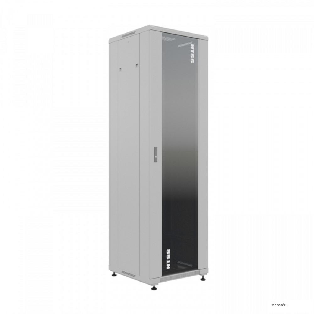 NTSS Шкаф напольный универсальный серверный NTSS R 32U 600х600мм, 4 профиля 19, двери стекло и сплошная металл, боковые стенки съемные, регулируемые опоры, разобранный, серый RAL 7035 NTSS-R32U6060GS