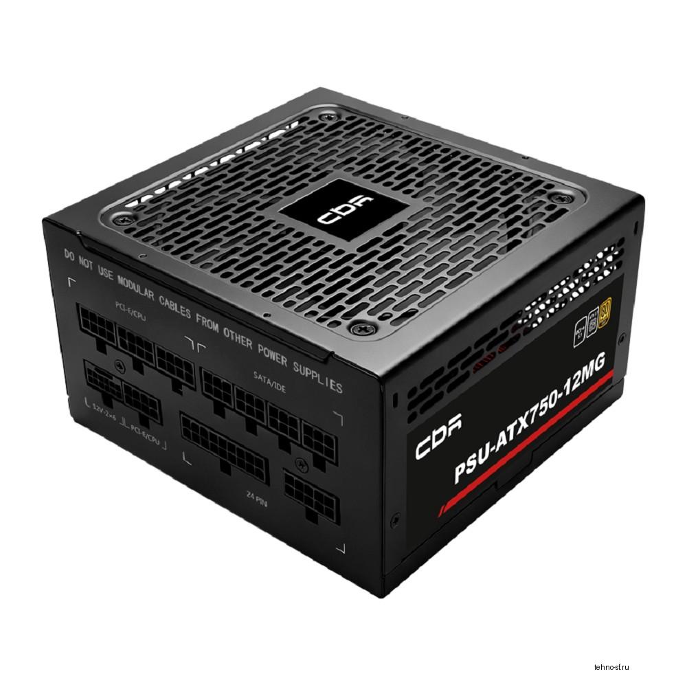 Блок питания CBR ATX 750W, 80+ Gold, Full Modular, DC-DC, APFC, 12cm fan, 20+4pin/1*PCIE5.1(12+4pin)/1*8-pin(4+4P)/2*6+2pin/3*IDE/6*SATA/1*FDD, 1.5м кабель питания, чёрный [PSU-ATX750-12MG] BOX