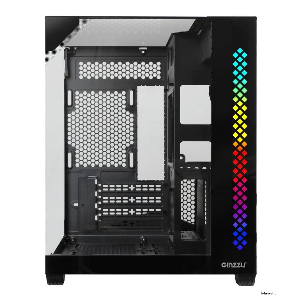 Ginzzu V340 RGB подсветка, закаленное стекло 1*USB 3.0,1*USB 2.0, AU Белый mATX