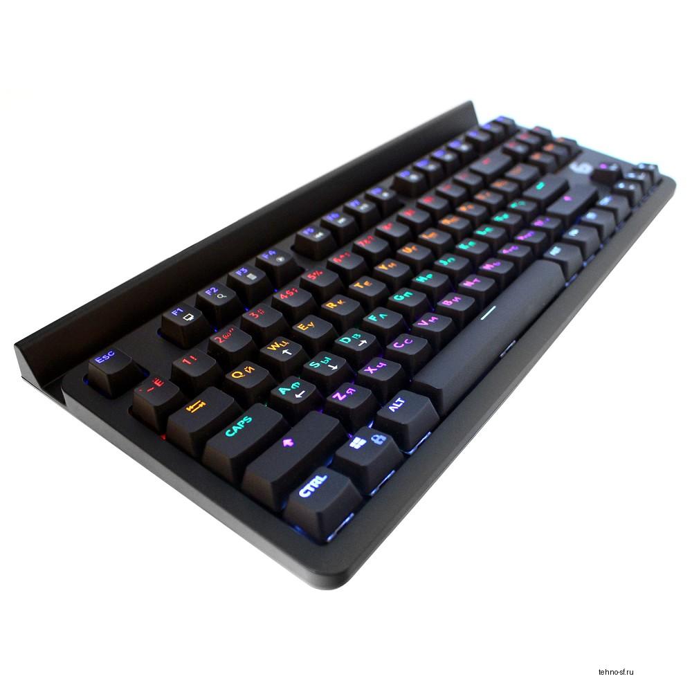 Повреждение упаковки Клавиатура игровая Gembird KB-G520L ,{USB, механические переключатели, 87 клавиш,подсветка Rainbow 10 режимов, провод 1.8м, подставка под телефон}