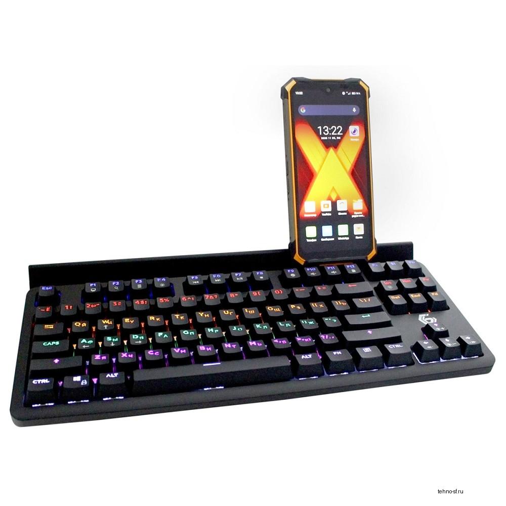 Повреждение упаковки Клавиатура игровая Gembird KB-G520L ,{USB, механические переключатели, 87 клавиш,подсветка Rainbow 10 режимов, провод 1.8м, подставка под телефон}