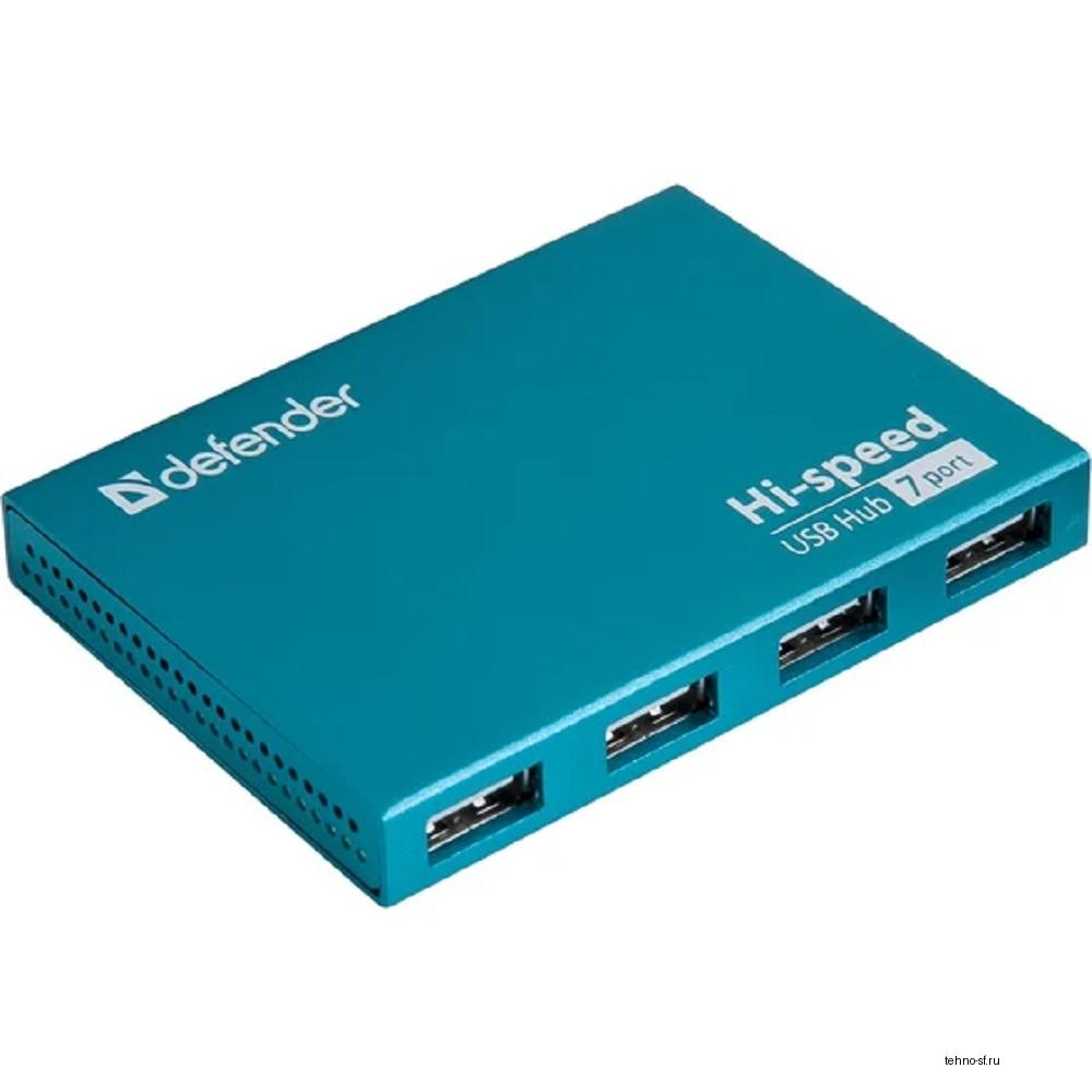 DEFENDER USB (QUADRO) SEPTIMA SLIM USB 2.0, 7 порта, (с адап. 2А)