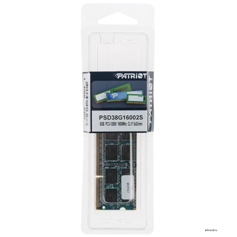 Patriot DDR3 SODIMM 8GB PSD38G16002S (PC3-12800, 1600MHz, 1.5V)
