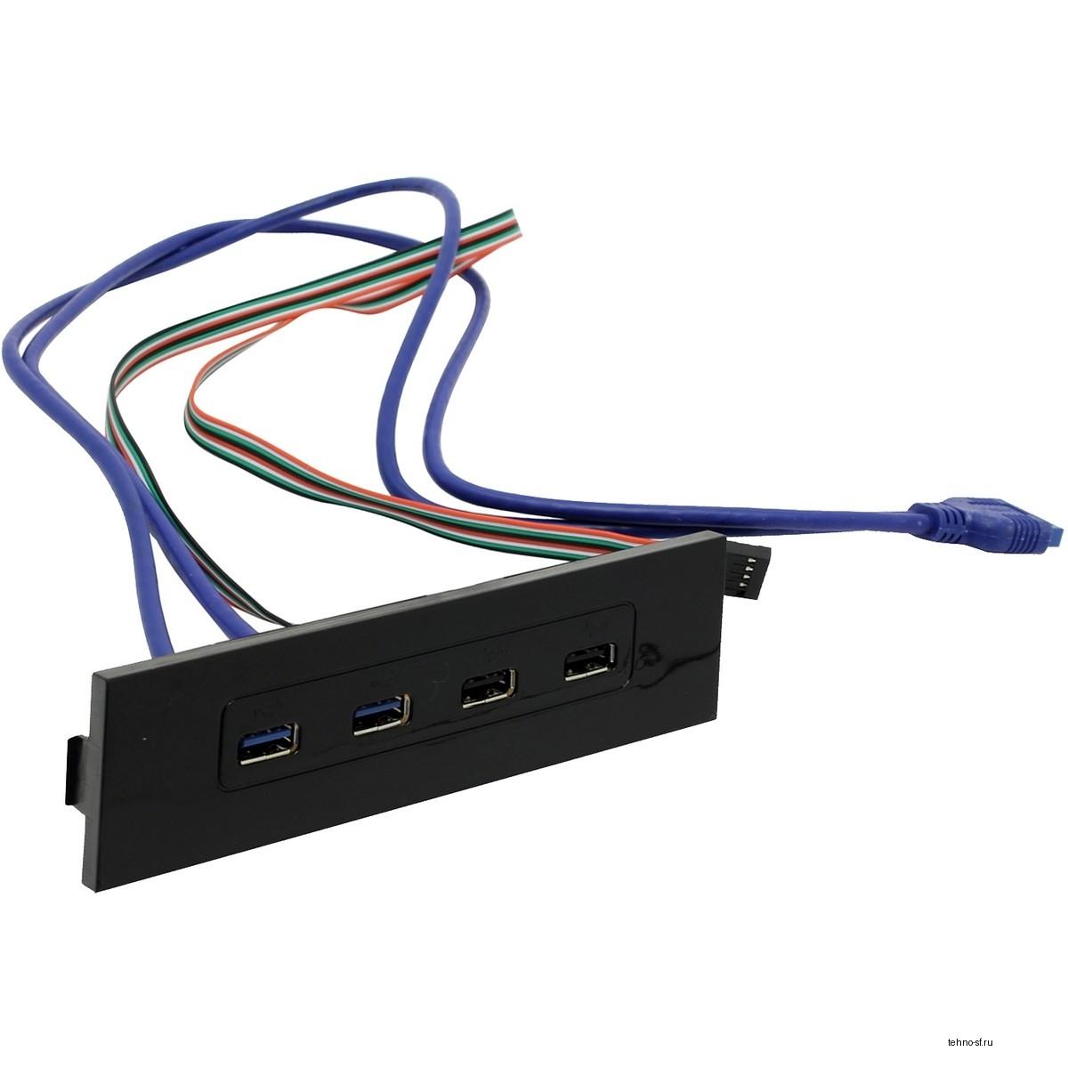 Exegate EX269460RUS Фронтальная панель U5H-614,  5.25", 2х USB + 2х USB 3.0, черная