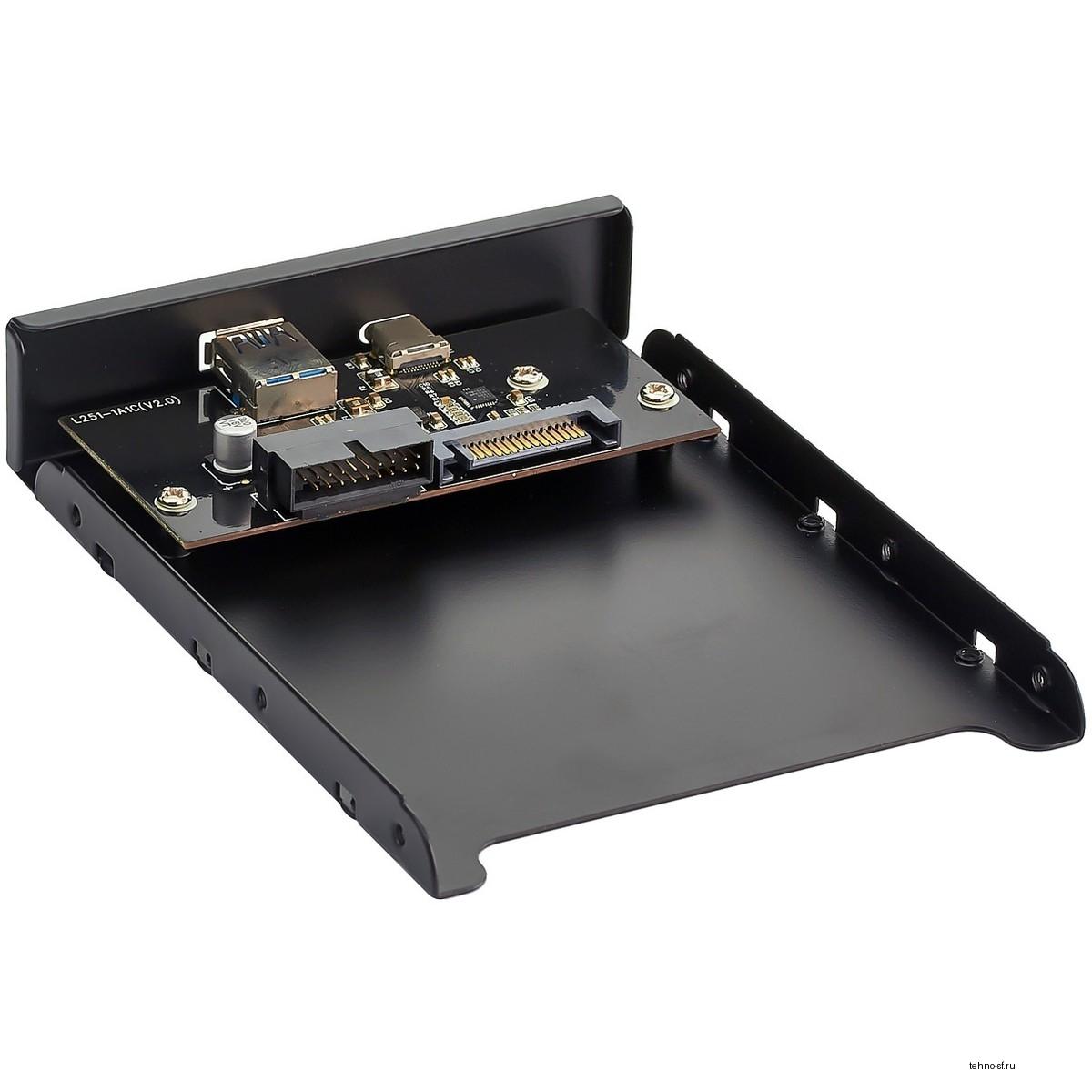Exegate EX280447RUS Планка USB на переднюю панель Exegate U3H-617, 3,5", 1*USB3.0+1*TypeC, черная, подсоед-е к мат. плат