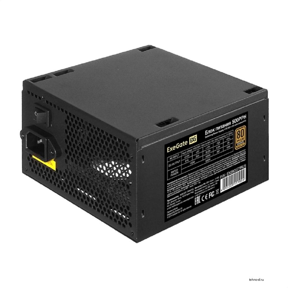 Exegate EX280577RUS-OEM Блок питания 500W Exegate 500PPH-OEM, 80+Bronze, ATX, black, APFC, 12cm, 24p, (4+4)p, 5*SATA, 3*IDE