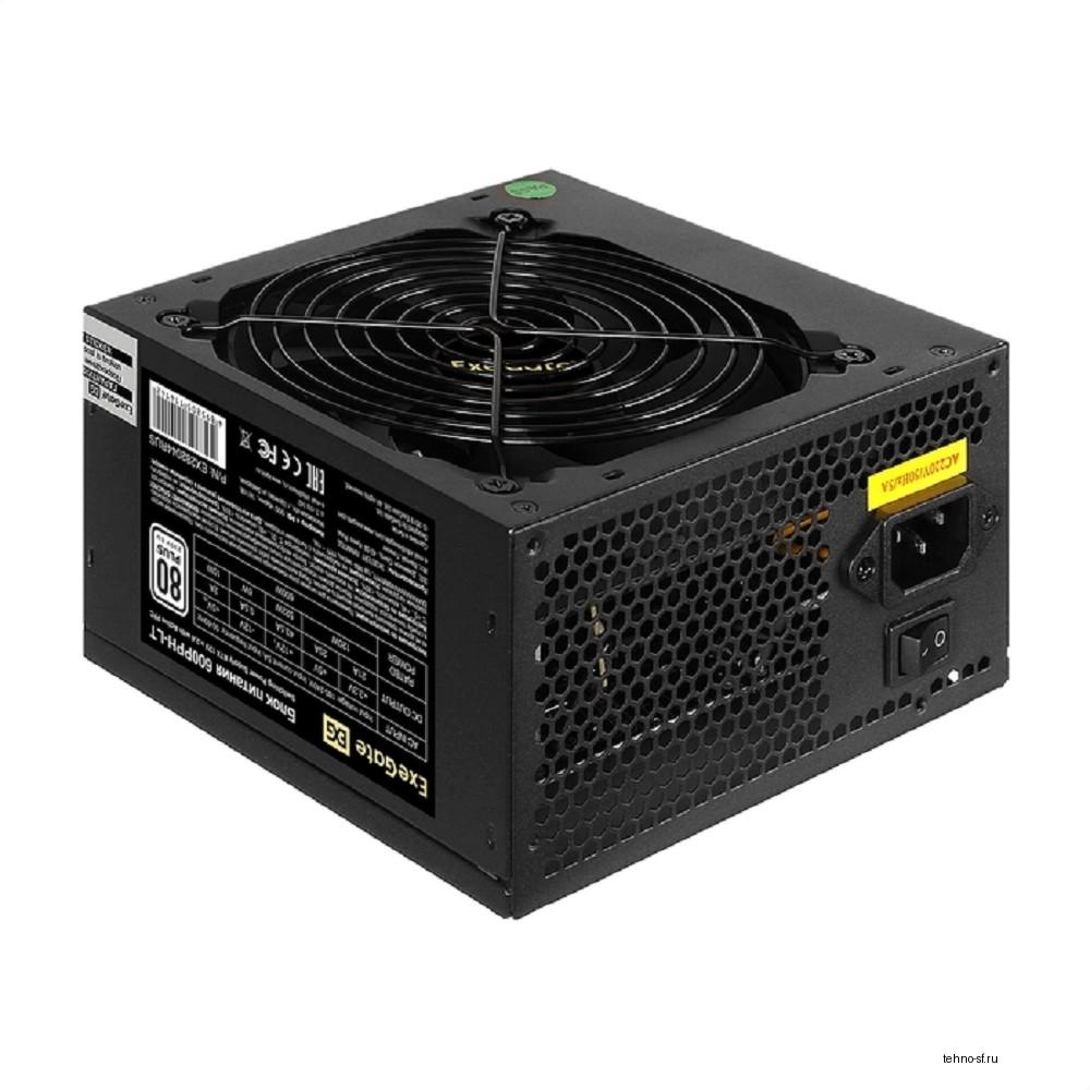 Exegate EX282044RUS Блок питания 600W Exegate 600PPH-LT,  80+, RTL, ATX, black, APFC, 12cm, 24p, (4+4)p, 5*SATA, 3*IDE