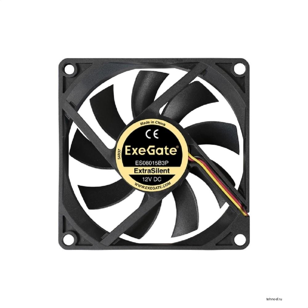 Exegate EX288923RUS Вентилятор ExeGate ExtraSilent ES08015B3P (80x80x15 мм, 2-Ball (двойной шарикоподшипник), 3pin, 1600RPM, 22dBA)