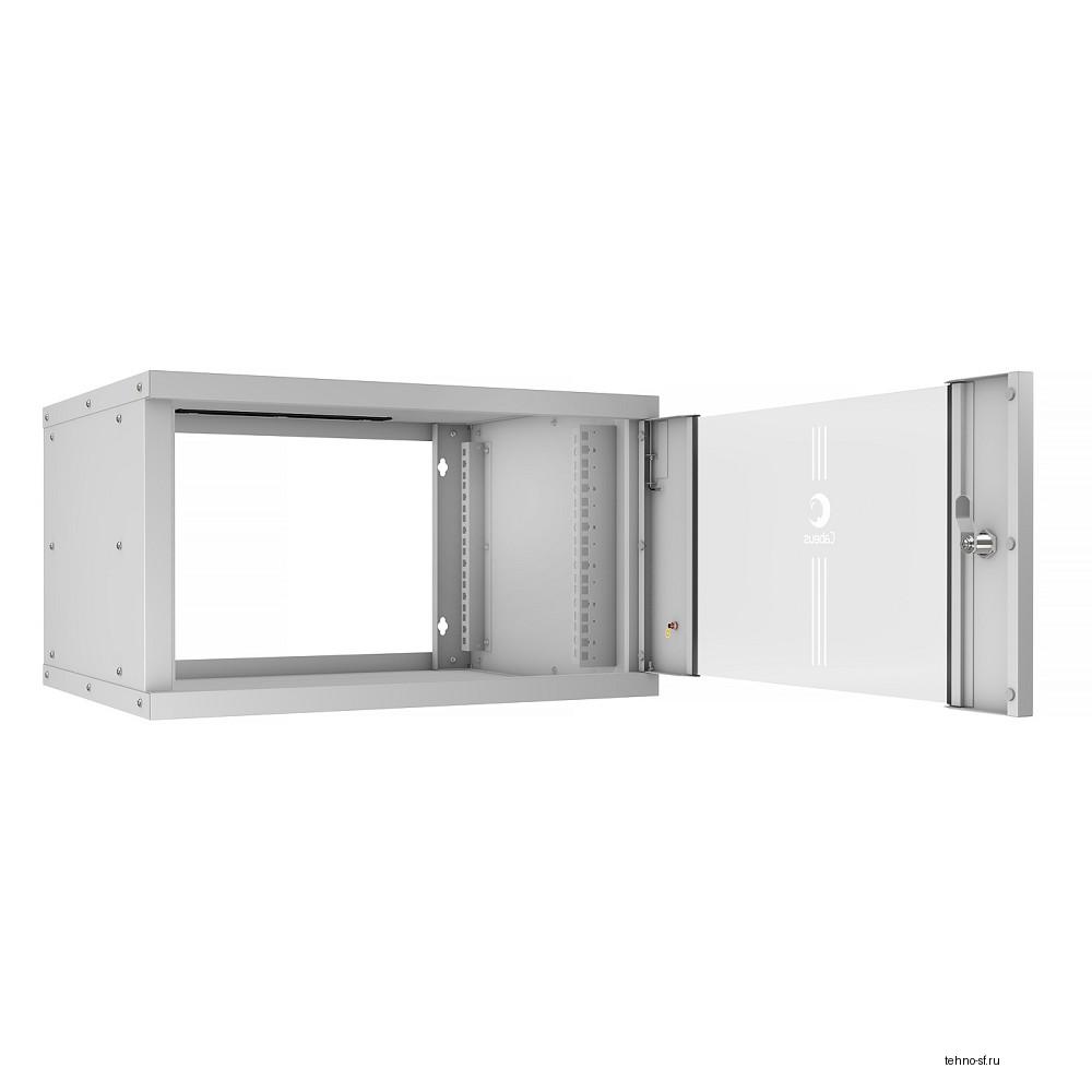 Cabeus WSC-05D-6U55/45 Шкаф телекоммуникационный настенный 19" 6U, серия LIGHT разборный, дверь стекло, цвет серый