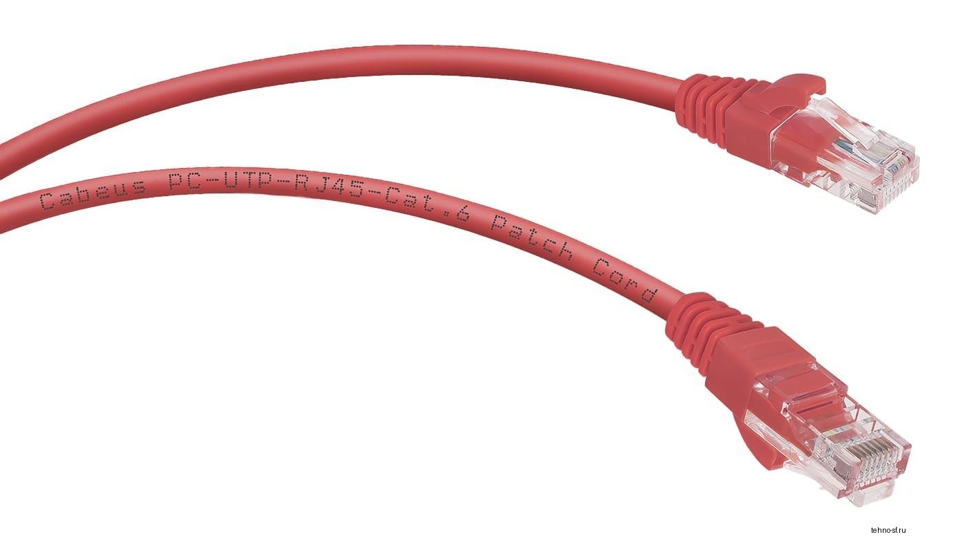 Cabeus PC-UTP-RJ45-Cat.6-3m-RD-LSZH Патч-корд U/UTP, категория 6, 2xRJ45/8p8c, неэкранированный, красный, LSZH, 3м